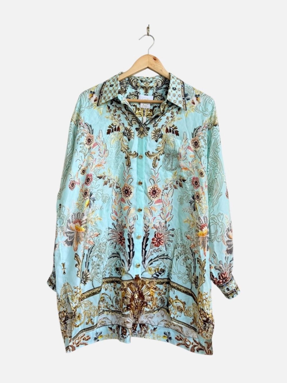 NWT Camilla Silk Single Pocket Shirt Adieu Yesterday Blue Baroque S - Picture 2 of 14